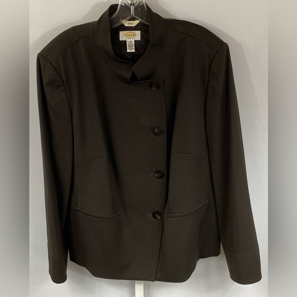 Talbots Brown Wool and Lycra Asymmetrical Closure Blazer Jacket, 16W